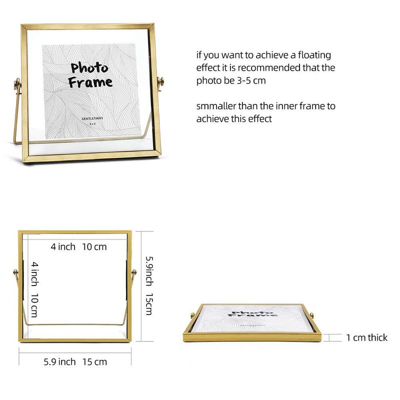 AceList Metal Picture Frames, Set of 3 Ornate Minimal Floating Edge Clear Glass Table Top Easel Stand Photo Frames in Gold, 4 x 4, Assortment Variety - Image 2